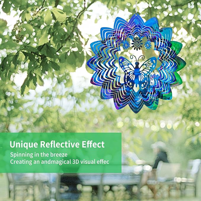 Butterfly Hanging Wind Spinners - Outdoor Butterfly Decor Gift for Women Mom Grandma Metal 3D Wind Spinner for Yard Garden Decor Funny Christmas Decoration Gifts Ideas
