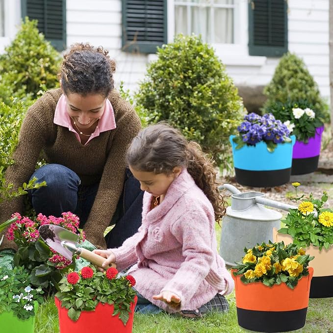 12 Pack 5 Gallon Grow Bags Colorful Fabric Plant Pots with Handles 5 Gal Garden Grow Bags Fabric Grow Pots Plant Growing Bags Vegetable Planting Bags for Garden and Outdoor (5 Gallon)