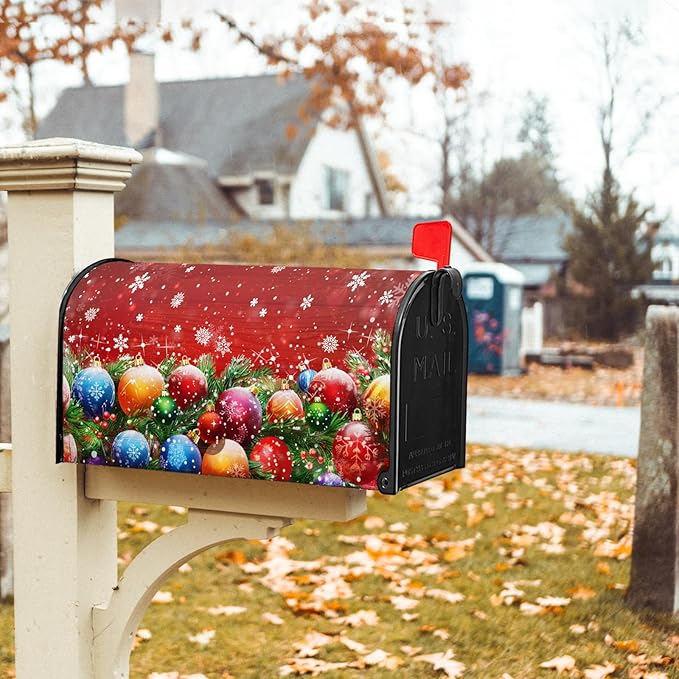 Red Christmas Magnetic Snowflake Mailbox Covers - Standard Size 21" X 25.5" Winter Wraps for Outdoor