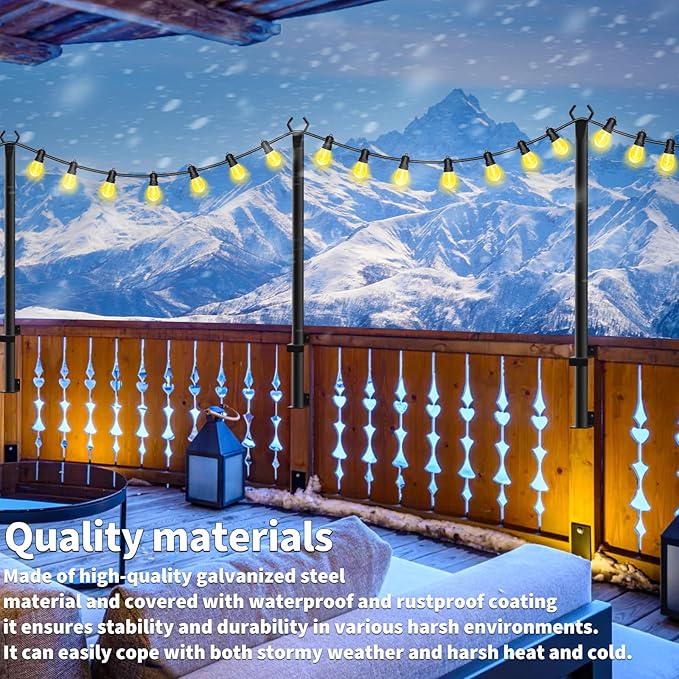 5 Ft String Light Poles 4 Pack, String Light Poles for Outside with Fixing Clips,Hanging Light Poles for Deck Fence Garden Backyard Wall Bistro,Metal Poles for Outdoor String Lights