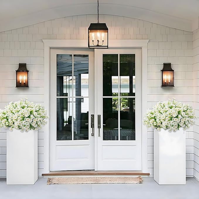 Artificial Flowers for Outdoor Indoor Garden Home Decoration, Faux Flower Daisy with Eucalyptus Leaves Fake Plants Greenery Boxwood Porch Patio, 12 Bundles