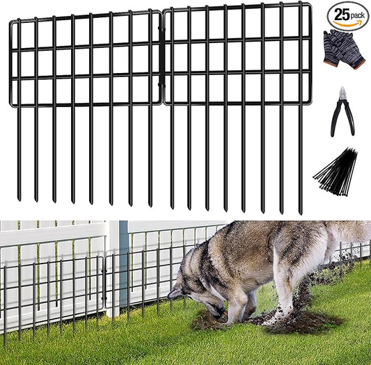 25 Pack Animal Barrier Fences, 1.25in Gap No Dig Garden Fence for Dog Rabbit, 17in (H) X 27ft (L) Rustproof Metals Ground Defense Border for Garden, Patio, Yard, Landscaping