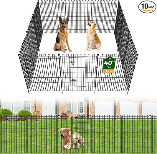 10 Panels No Dig Decorative Garden Fence with Gate for Yard, 40 in(H) X 23.6 ft(L) Animal Barrier Fencing for Outdoor Dog, Metal Portable Garden Fences for Borders, Pets, Landscape, Temporary Fence