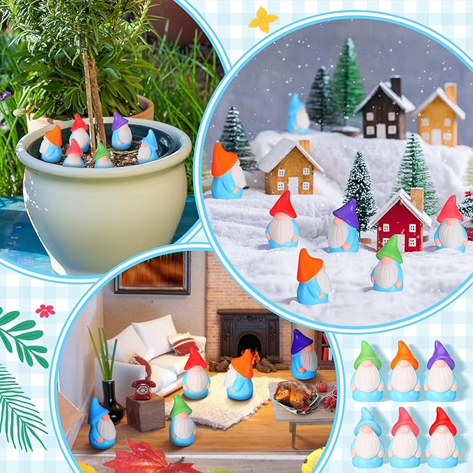 Mini Resin Gnomes Bulk Tiny Fairy Statues Small Gnomes Miniature Figurines for Landscape Outdoor Patio Yard Lawn Indoor Plant Pots Fairy Decor(120 Pcs,Mini Resin Dwarf)