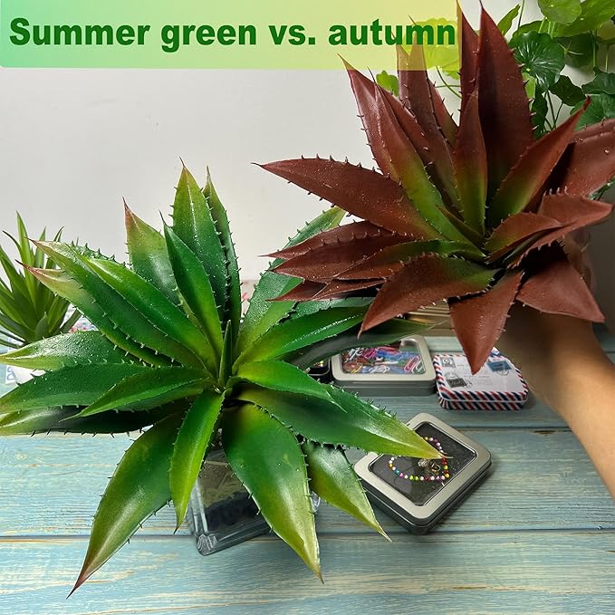 Large 12.6" Artificial Succulents Aloe Plants Real Touch Fake Flowers Unpotted, Fake Agave Perfect for Home, Wedding, Festival Arrangement Fake Succulent Aloe Vera Plant (1, Green-Red)