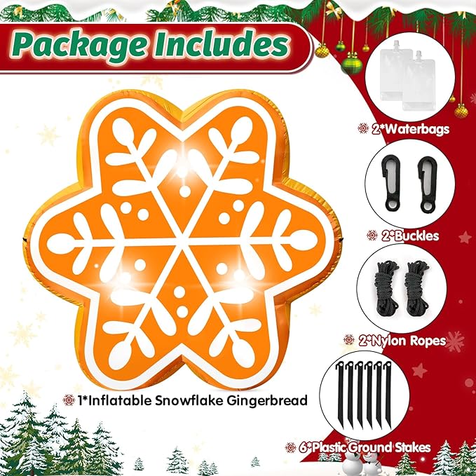 5FT Christmas Inflatable Snowflake Gingerbread Blow-up Giant Gingerbread Snowflake Built-in 3 LED Lights for Christmas Inflatables Outdoor Decorations Winter Xmas Party Decor for Yard Garden Lawn