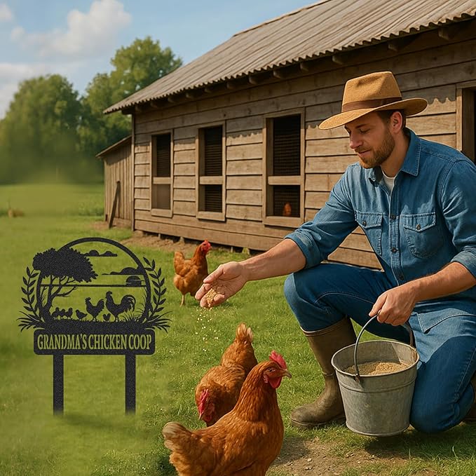 Personalized Metal Chicken Coop Sign, Custom Name Chicken Coop Signs for Outside, Decorative Garden Stakes, Metal Yard Art, Backyard Farmhouse Decor, Chicken Gifts for Women Man Color04