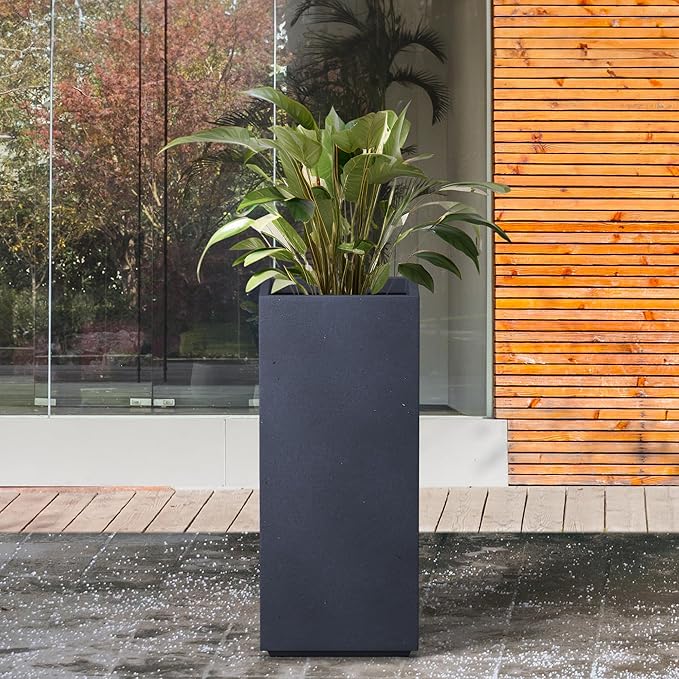 Kante 23.6" H Tall Rectangular Concrete Planter, Modern Square Diameter Plant Pot with Drainage Hole and Rubber Plug for Indoor Outdoor Home Patio Garden, Charcoal