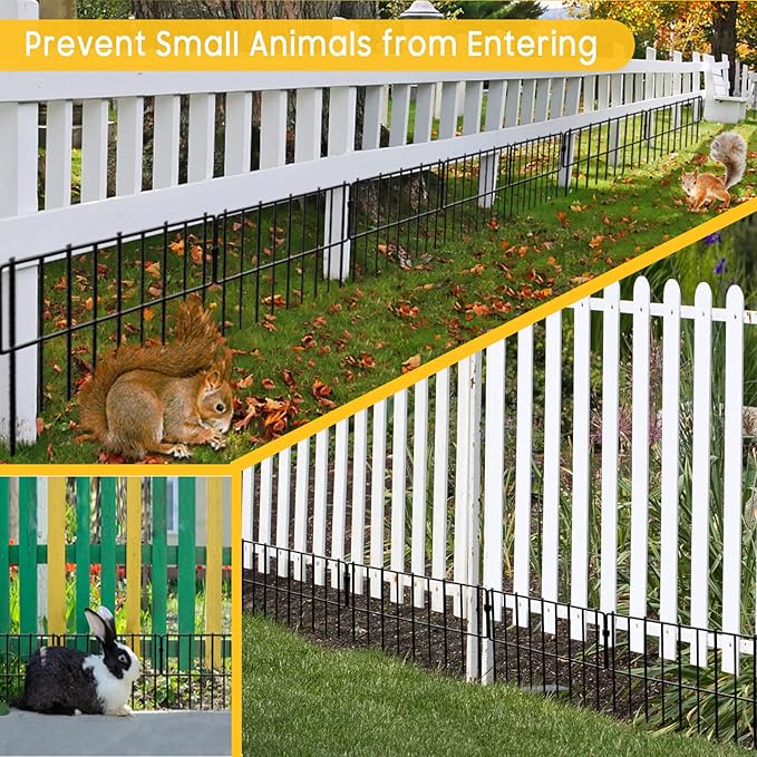 Animal Barrier Fence, 12In(H) x 28.00Ft(L) Upgrade 1.26 in Gap Decorative Fences No Dig Fence for Rabbit and Dog, Rustproof Metal Wire Garden Fence Border for Garden Patio Landscaping,26 PCS