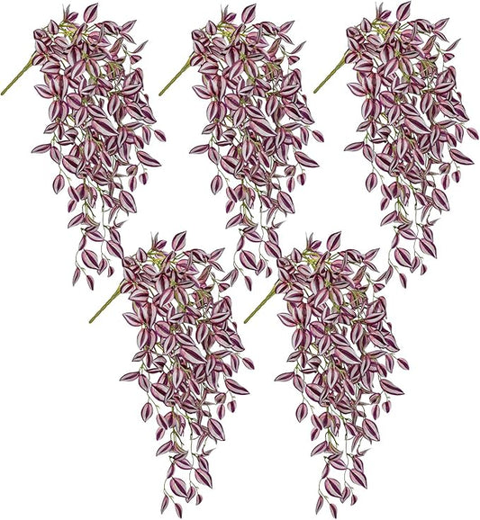 DILATATA Fake Hanging Plants Artificial Hanging Plants 22" Faux Wandering Jew Hanging Leaves Plant for Wall Shelf Home Indoor Outdoor Decor - 5 Pack