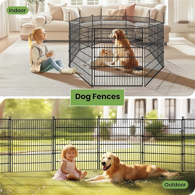 Garden Fence Panels with Gate 14.5ft(L) X 40in(H), Garden Fencing for Yard Includes Gloves, Hammer&Zip Ties, Rustproof Metal Wire Temporary No Dig Dog Fence Outdoor for Yard