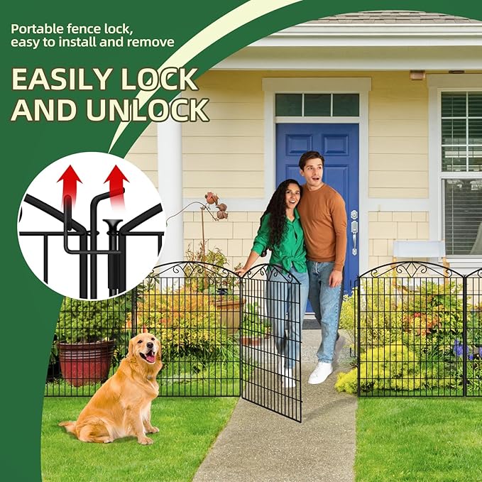 Outdoor Dog Fence for Yard, 10 Pack Fences with Latch Suitable for Patio Garden Yard, 33in(H) x 21.6ft(W) Decorative Fencing Panels for Detering Animals (10 Packs)