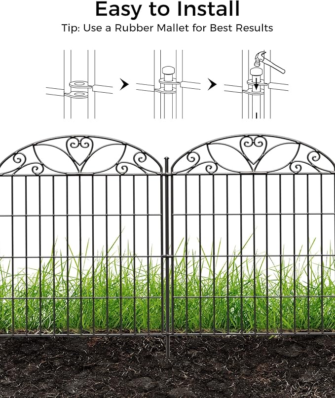 5 Panels No Dig Decorative Outdoor Garden Fence, 40 in(H) X 11.8 ft(L) Animal Barrier Fencing, Rustproof Portable Fence, Temporary Dog Fence Outdoor for Yard, Outside, Backyard, Patio