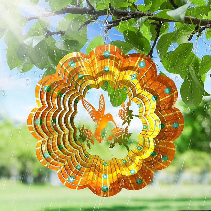 Goolyrusim Hummingbird Wind Spinner, Hummingbird Gifts for Women Mem, Humming Bird Wind Spinners Outdoor, 3D Hanging Wind Sculptures, Metal Art Yard Decoration, Garden Decor, Unique Housewarming Gift