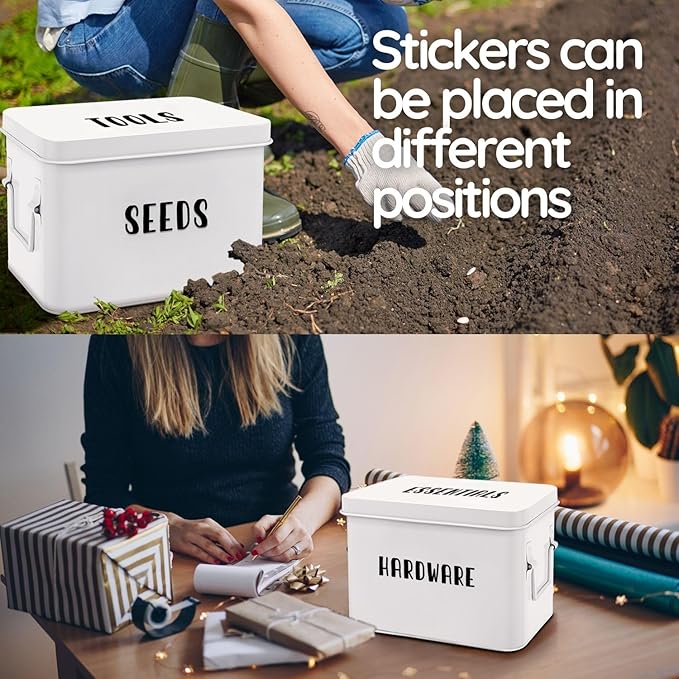 Flexzion Tin Storage Box with Removable Tray, 8 Inch Seed Organizer Box and Metal Seed Holder Organizer with Hinged Lid, Toolbox Container for Crafts, Hardware, Tools, Essentials, White