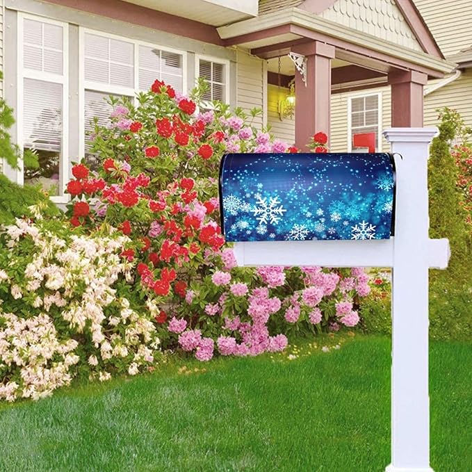 DADABULIU Mailbox Covers Christmas Snowflake Blue Xmas Winter Magnetic Letter Post Box Cover Standard Size 25.5 x 21 Inch Garden Yard Home Decorative