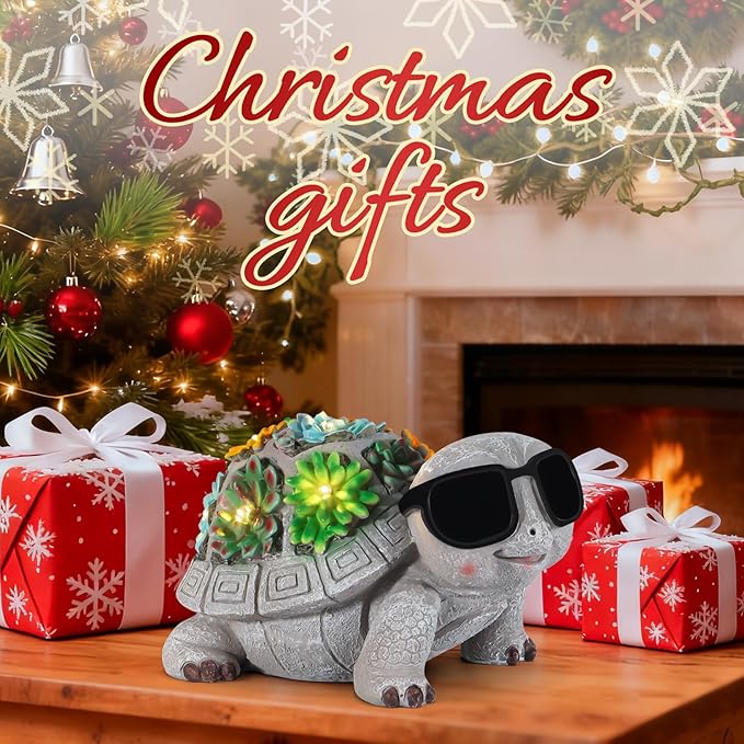 Solar Garden Statues Turtle with Succulent and LED Lights Birthday Gifts for Women Mom Grandma Solar Outdoor Decor for Patio Backyard Yard Lawn Decoration-Unique