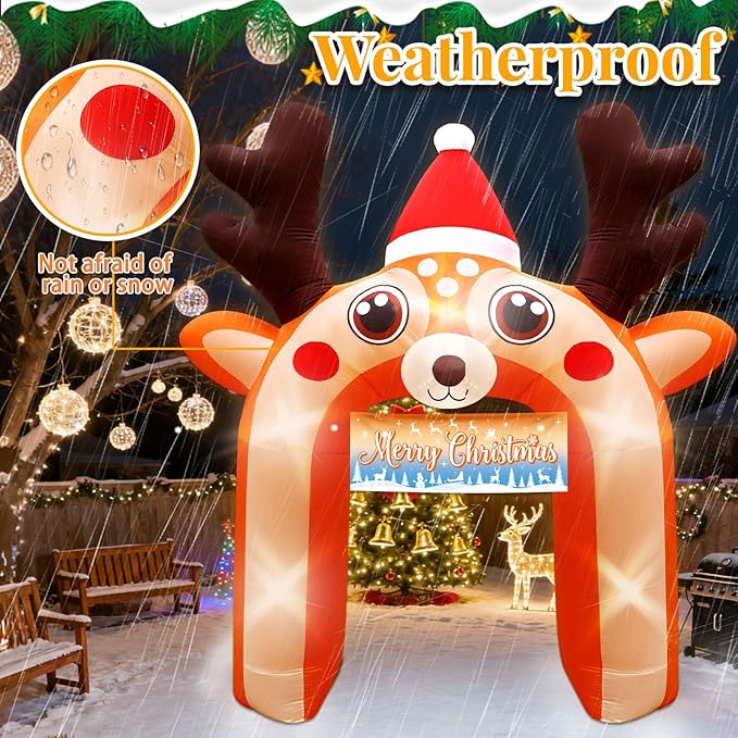 10 FT Giant Reindeer Inflatable Reno Inflable Christmas Deer Arch Decoration with LED Lights, Blow Up Decor for Outdoor Yard Lawn Sign Backdrop(Reindeer)