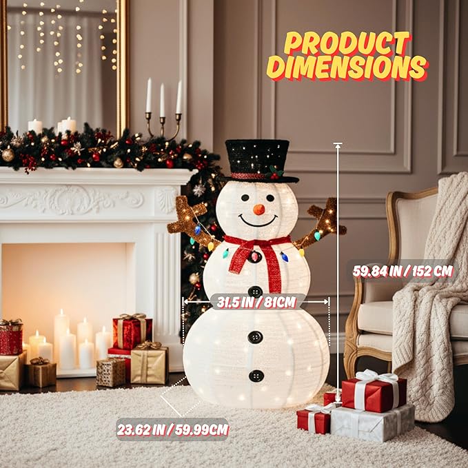 Christmas Decor Snowman, 5 ft Prelit White Christmas Decorations Snowman Ornaments with Magic Hat Multicolored Lights for Christmas Holiday Party Yard, Garden, Porch, Lawn, Red