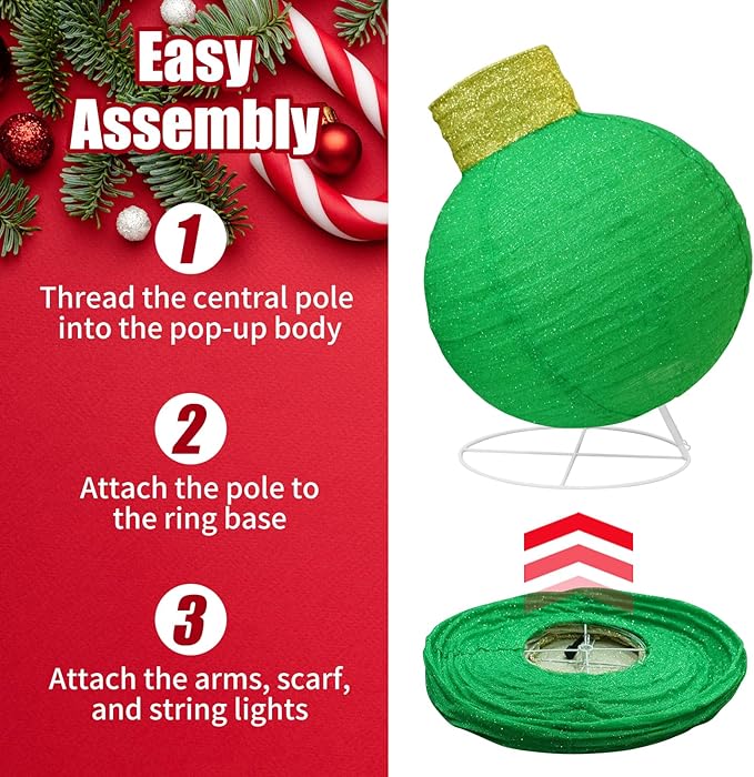 Giant Lighted Pop-Up Christmas Ornaments for Outdoor Display, 3-Piece Holiday Ball Decorations with 240 LEDs, Red/Green/White for Yard or Lawn