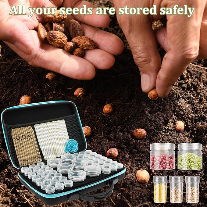 48 Slots Seed Storage Organizer, Garden Seeds Saver Kit with 7 Seed Envelopes, Label Sticker, Funnel for Flower Plants Vegetable Seeds Saving