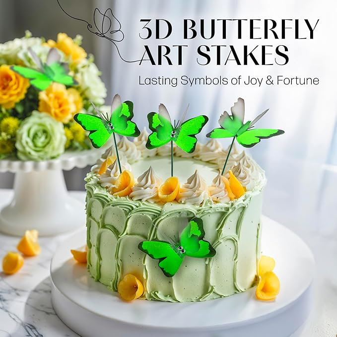 Handmade Green Butterfly Garden Stakes Set of 7 - Decorative Outdoor & Indoor Plant Decor - Nature Lover Gift Idea by Air Aquarium Kushner