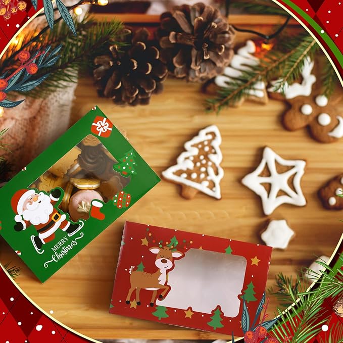 36 Pcs Christmas Cookie Boxes with Clear Window, Holiday Bakery Box Goodie Box Candy Boxes Treat Containers for Food Cupcake Brownies Donuts Gift Giving, 6 Designs(Classic)