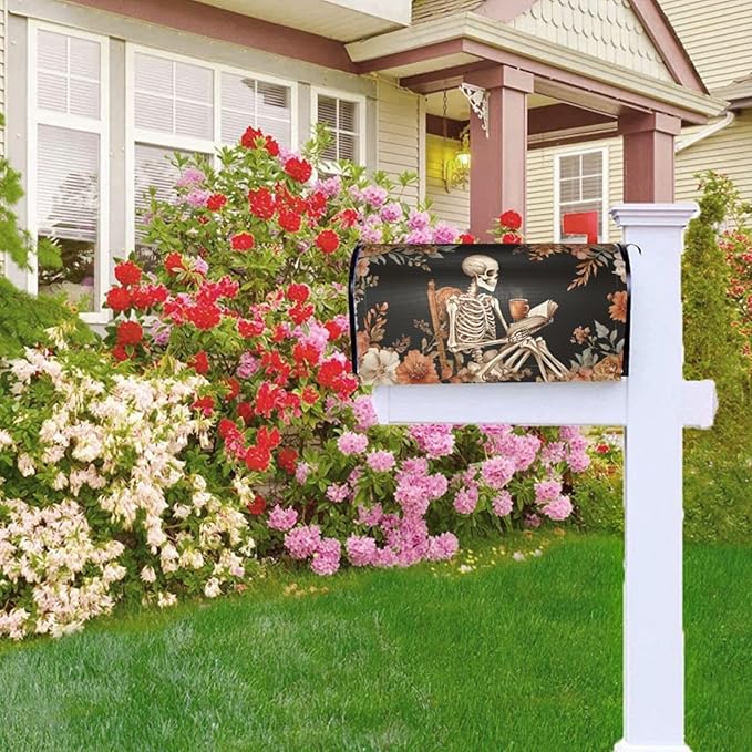 DADABULIU Mailbox Covers Skull Flower Book Boho Magnetic Letter Post Box Cover Standard Size 21 x 18 Inch Garden Yard Home Decorative