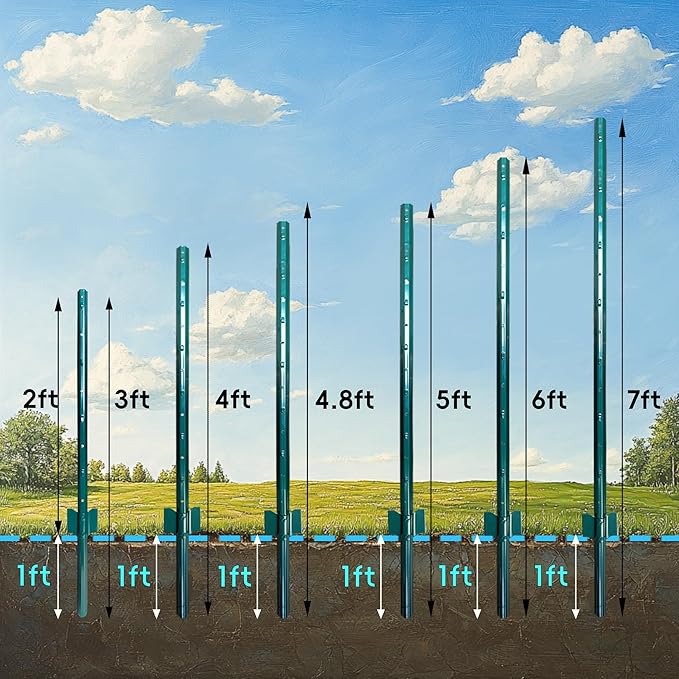 ARIFARO Fence Posts 4 Feet Sturdy Duty Metal Fence Post, Pack of 10, No Dig Garden U Post for Wire Fencing Steel Post for Yard, Outdoor Wire, FP-4FT