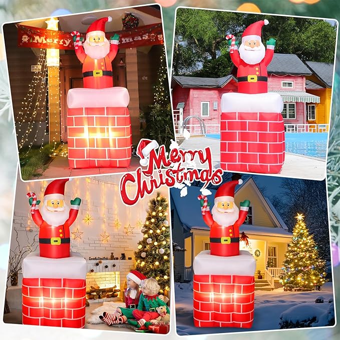 6FT Inflatables Santa Claus in The Chimney Up and Down, Christmas Blow Up Santa Claus Yard Outdoor Decorations with LED Lights for Indoor Yard Party Lawn Garden Winter Holiday Decor