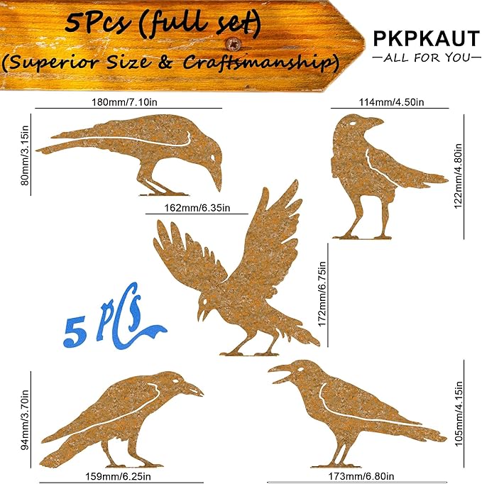 5PCS Rusty Birds Decoration,Outdoor Bird Wall Decor,Metal Birds Yard Decor, Metal Birds Craft Statue Ornaments - Garden Sculptures and Yard Art, Fence Decorations Outdoor,Rustic Garden Decor