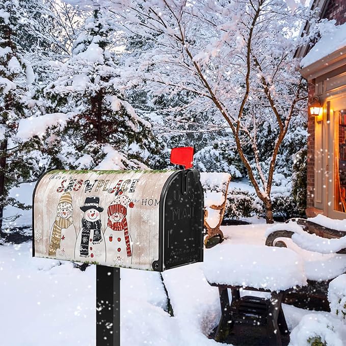 There’s Snow Place Magnetic Mailbox Cover Winter Snowman Mailbox Covers Standard Size 21x18 inch Snowflake Post Letter Box Cover Home Decor Outdoor Yard Decoration for Garden