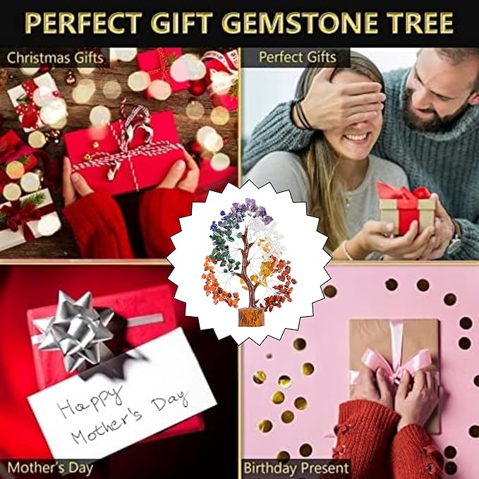 7 Chakra Tree of Life Handmade Gemstone Bonsai Trees, Crystals and Healing Stones Feng Shui Money Tree for Home Office Desk Decor, Positive Energy, Good Luck, Spiritual for Women