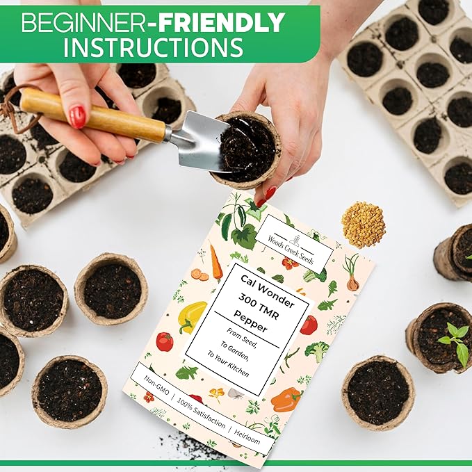 Woods Creek Seeds: Cal Wonder 300 TMR Sweet Pepper Seeds for Planting - Over 250 Heirloom Non-GMO California Wonder Bell Pepper Seeds for Planting Outdoors or Indoors for Home Plant Gardens