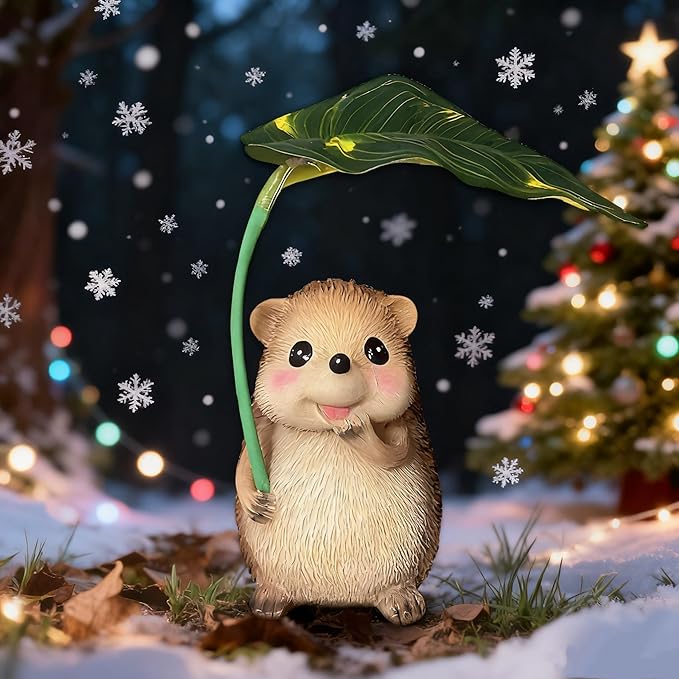 Solar Garden Statues Hedgehog Garden Decor Figurine Lights with Umbrella for Outside,Yard Decorations Outdoor Patio Decor,Gardening Gifts for Thanksgiving Christmas Mother's Day