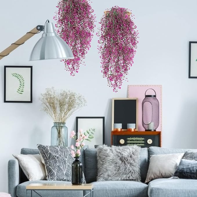 RECUTMS Artificial Hanging Plants Fake Hanging Vines Boston Fern Greenery Hanging Wall Plants for Home Room Garden Wedding Outside Decoration (Fuchsia 4P)