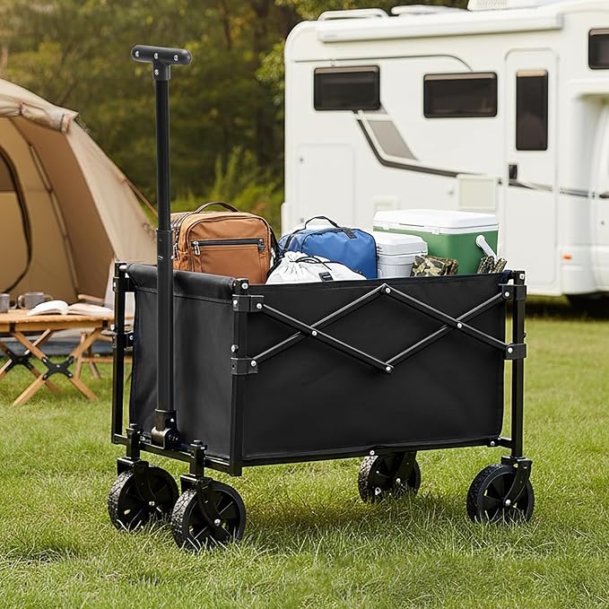 NEWBULIG Collapsible Wagon Cart with Wheels Foldable - Folding Utility Heavy Duty Wagons Carts for Grocery Sports Garden Shopping Camping Wheelbarrows