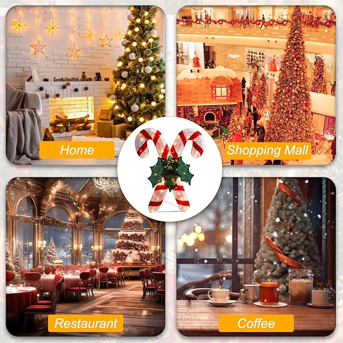 Lighted Christmas Candy Cane Decoration Outdoor Pre-lit 3D Crossed Candy Cane Glittered with LEDs Lighted Up Standing Ornament Outdoor Indoor Christmas Decoration for Home Lawn Yard Garden Display