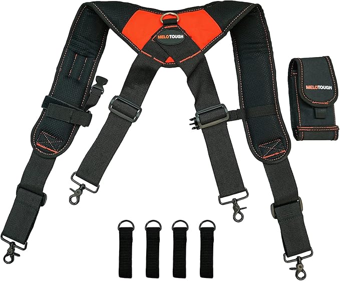 MELOTOUGH Magnetic Tool Belt Suspenders with Magnetic WristBand for Work Belt Padded Suspenders Constrcution