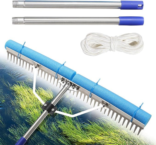 Landscape Rake, 94 Inch Adjustable Lightweight Pond Rake 36" Width Aluminum for Removing Weeds, Leaves, Beautifying Coastlines and Beaches