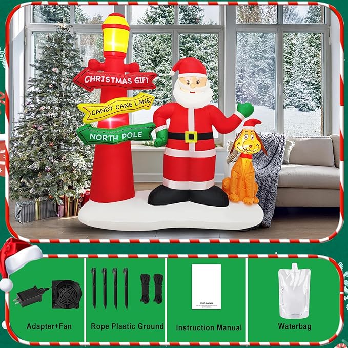Inflatable Christmas Decorations Blow Up 6FT Santa Claus Take Dog Under Street lamp Inflatables Xmas Party Set Decor for Yard Garden Lawn Outdoor Ornaments