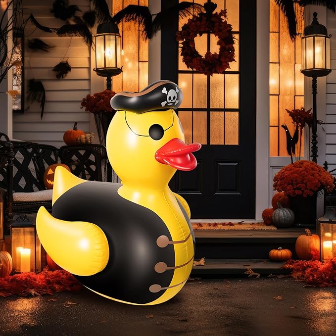 2Pcs 4.6 Feet Halloween Giant Inflatable Duck Outdoor Decorations,Huge Blow Up Yard Yellow Pirate Duck with Hat Summer Duck Pool Float for Indoor Halloween Party Garden Patio Lawn Decor