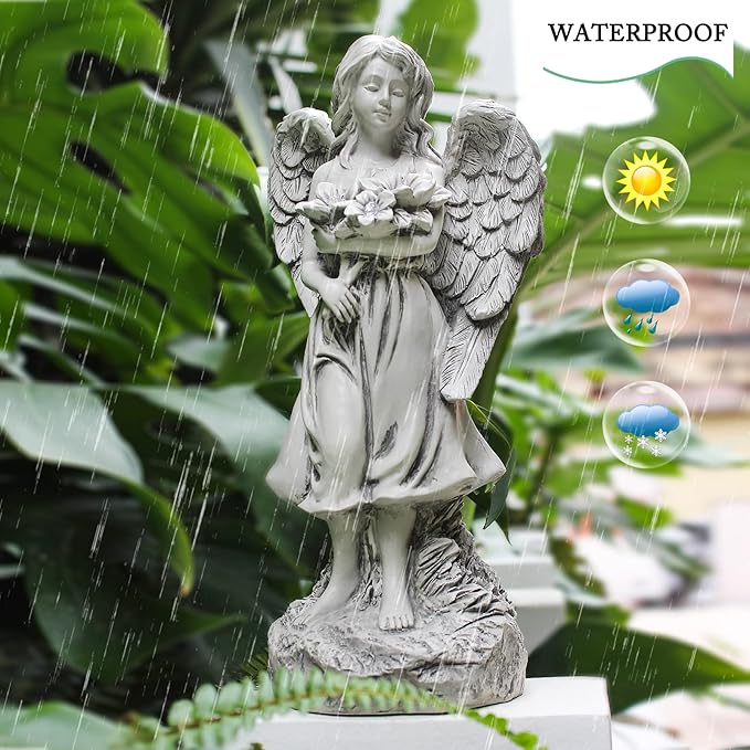 Angel Statue - Outdoor Angel Decor, Solar-Powered, Perfect for Patio, Lawn, Yard, Porch Decoration, Housewarming or Garden Gift