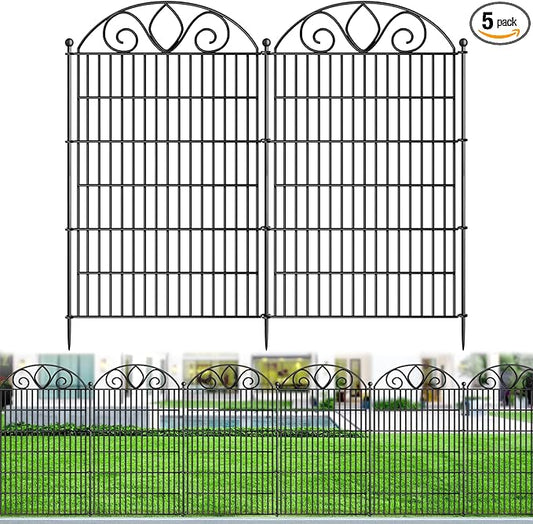 5 Panels No Dig Tall Garden Fence Panel – 44" H X 11.8' L Rustproof Metal Dog Fence Outdoor for Yard, Decorative Animal Barrier Fence for Pet, Garden Border, Patio, Flower Beds| Temporary Fencing