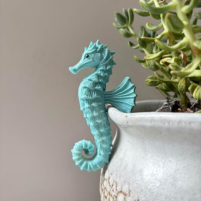Cute Climbing Seahorse Flower Pot Huggers, Ocean Animal Figurines Plant Decorations for Pots, Resin Flower Pot Decorations, Fairy Garden Accessories, Fish Tank Planter Edge Craft Decor (Seahorse)