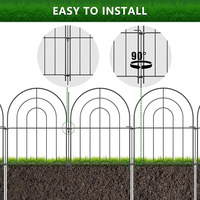 Decorative Garden Fence 17 Inch x 16 Feet, 12 Pack Rustproof Metal No-Dig Fence, Animal Barrier for Dogs, for Patio Outdoor Decoration