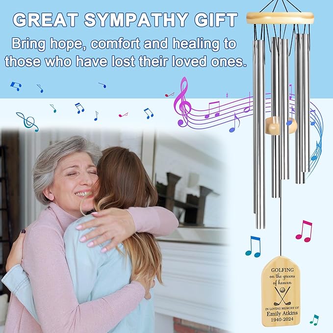 Golfing in Heaven Wind Chime | Personalized Memorial Wind Chime | Sympathy Wind Chime | Golf Memorial Gift | Golfing Sympathy Gift Idea | in Loving Memory of Golfer