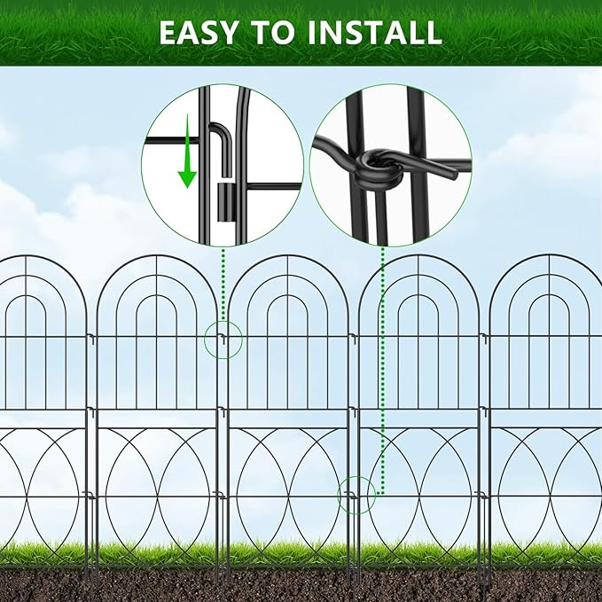 Decorative Garden Fence, No Dig Rustproof Metal Wire Fencing Border Animal Barrier, Flower Edging for Landscape Patio Yard Outdoor Decor… (XK-12PACK)