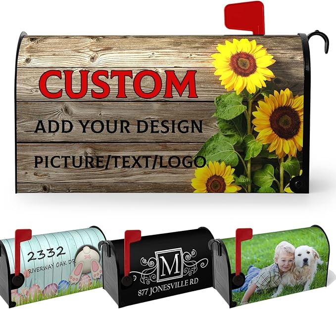 Personalized Mailbox Covers Magnetic Custom Seasonal Waterproof Mailbox Wraps Add Photo Picture Name Text Logo Unique Customized Post Letter Box Cover for Festival Holiday Decor 21 * 18 Inch