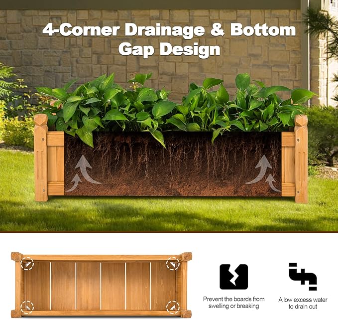 S AFSTAR Wooden Raised Garden Bed, Outdoor Rectangular Plant Box W/Drainage Holes, Wood Raised Planter for Vegetable Fruit Flower, Rise Planter Container for Yard Patio Garden 43.5" L x 16" W x 14" H